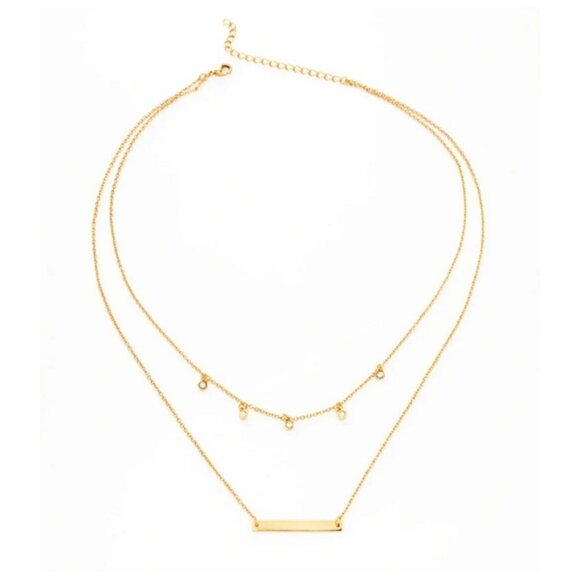 Fosterie Gold Layered Gem Necklace Gold Plated Dainty Chain Bar Pendant New NWT. - Picture 2 of 5